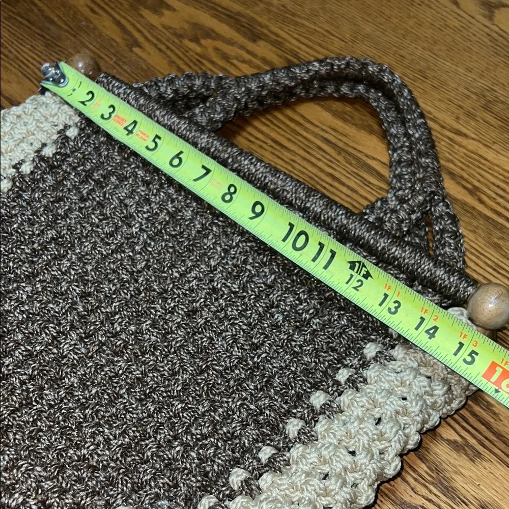 Rare Hand Crafted Brown and Cream Crochet macrame Satchel one of a kind
